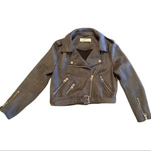Gray Faux Suede Moto Jacket